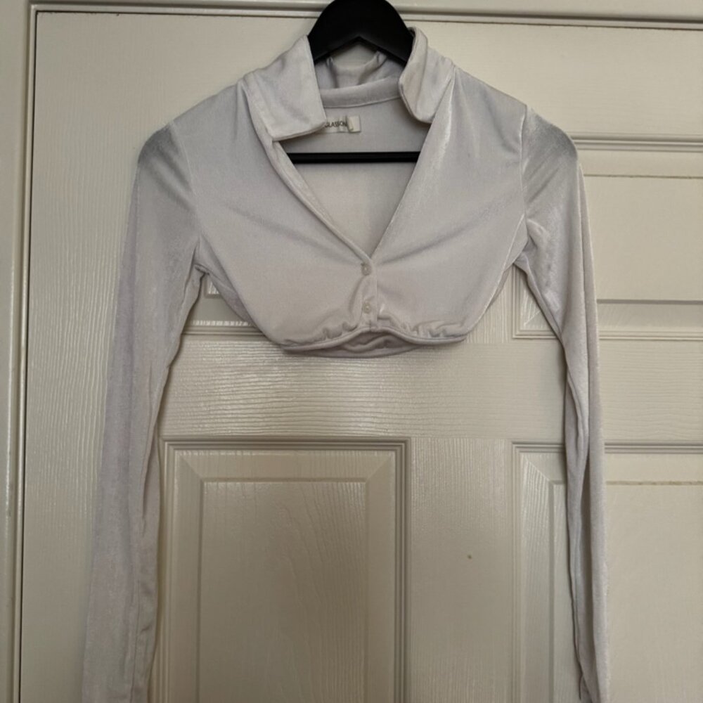 Glassons Long Sleeve Cropped Collared Shirt - White